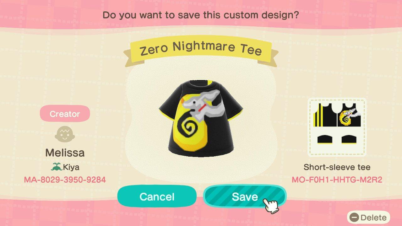 Animal Crossing Design Code: MO-F0H1-HHTG-M2R2 Zero Nightmare Tee
