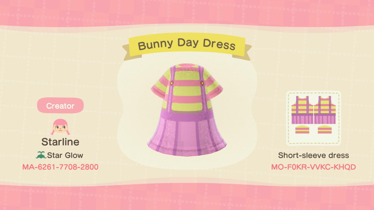 Animal Crossing Design Code: MO-F0KR-VVKC-KHQD Bunny Day Dress