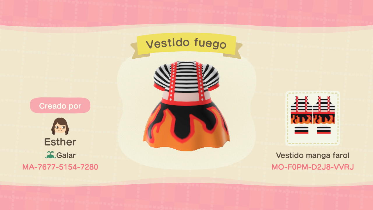 Animal Crossing Design Code: MO-F0PM-D2J8-VVRJ Fire dress