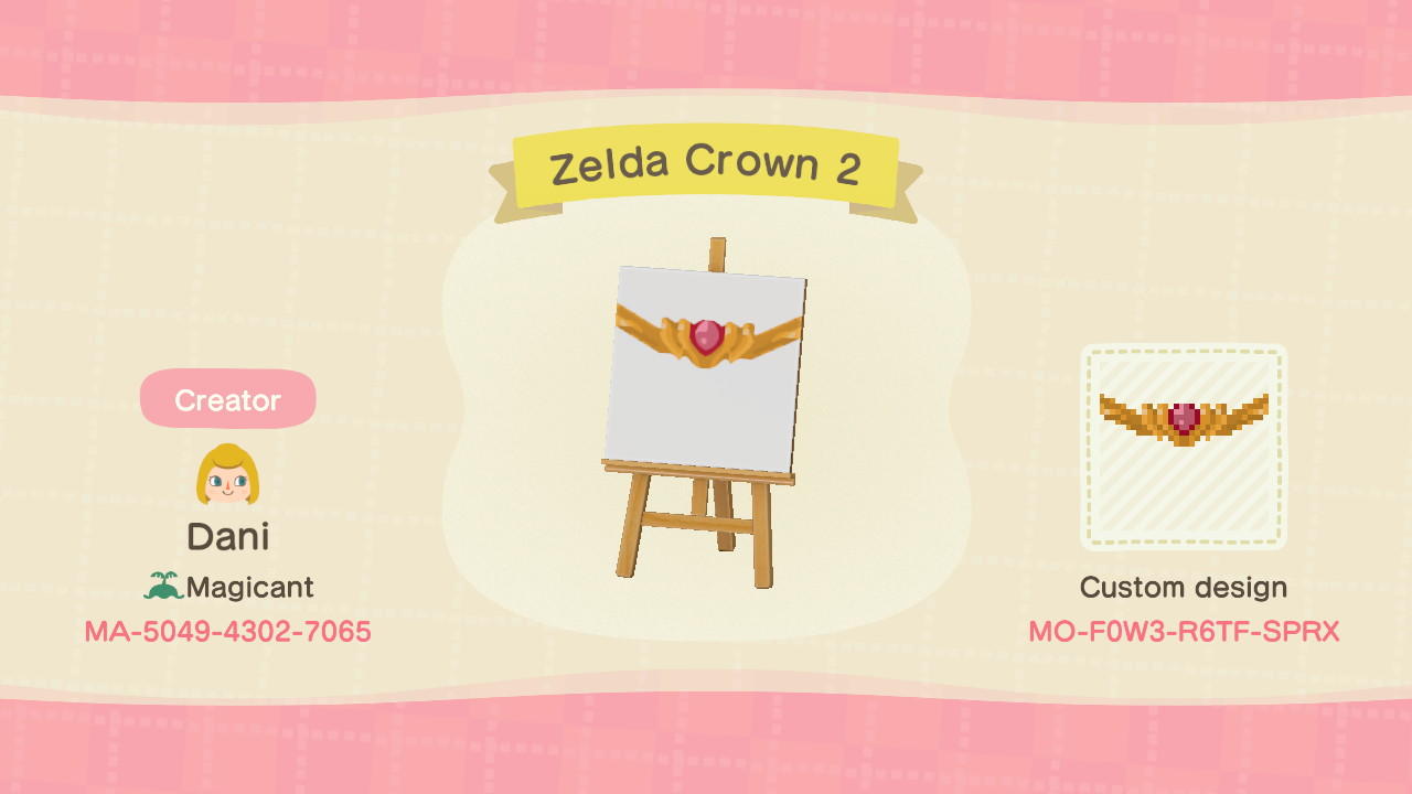 Animal Crossing Design Code: MO-F0W3-R6TF-SPRX Zelda Crown 2