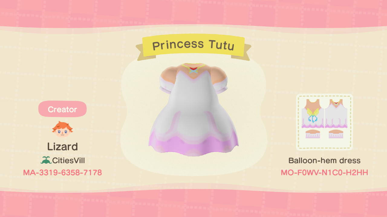 Animal Crossing Design Code: MO-F0WV-N1C0-H2HH Princess Tutu