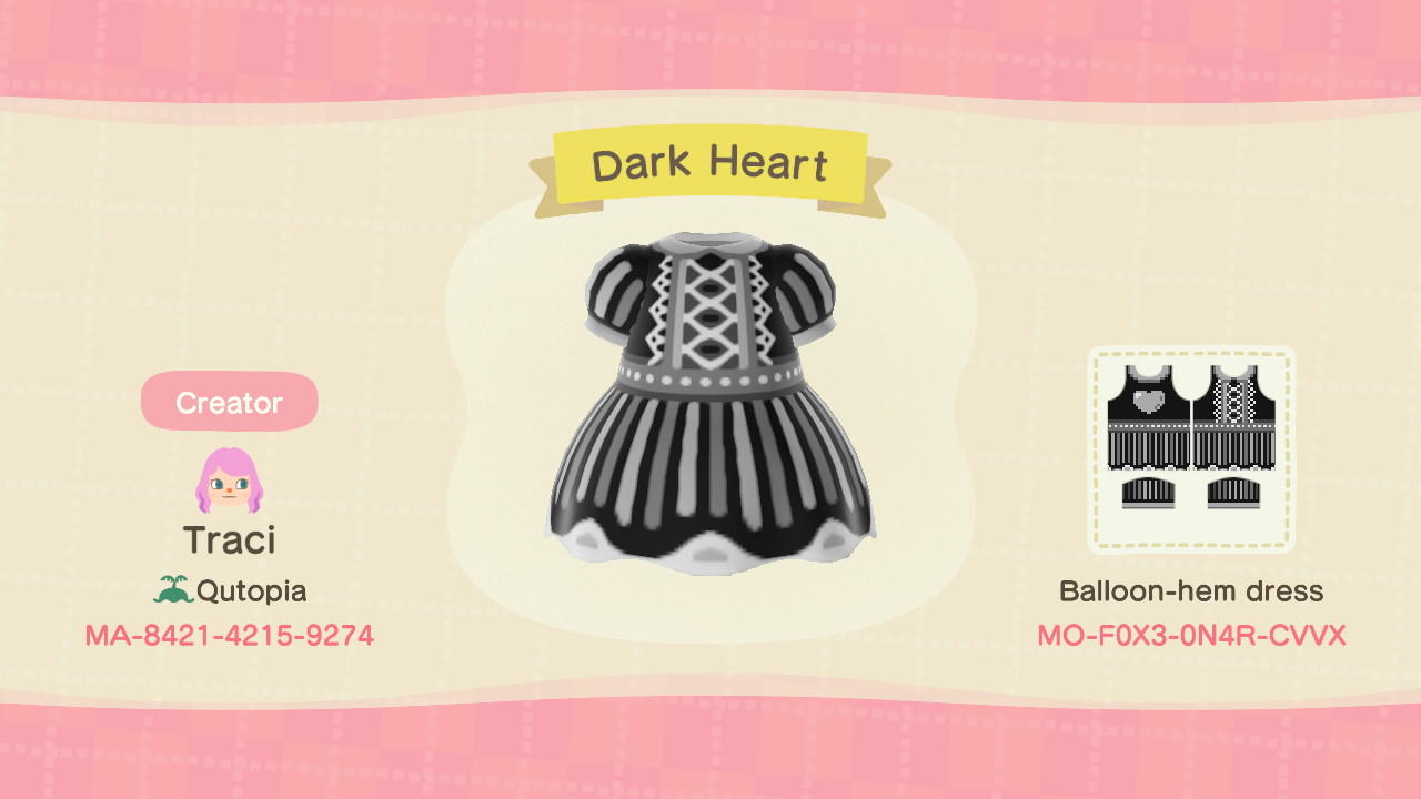 Animal Crossing Design Code: MO-F0X3-0N4R-CVVX Black Heart