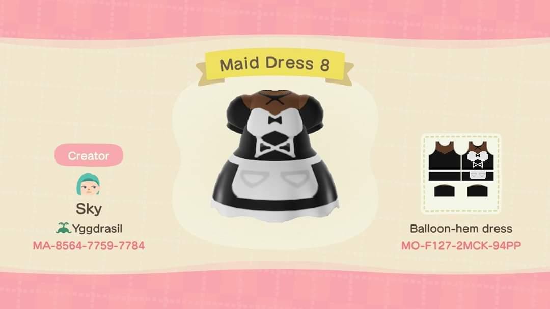 Animal Crossing Design Code: MO-F127-2MCK-94PP Maid Dress 8
