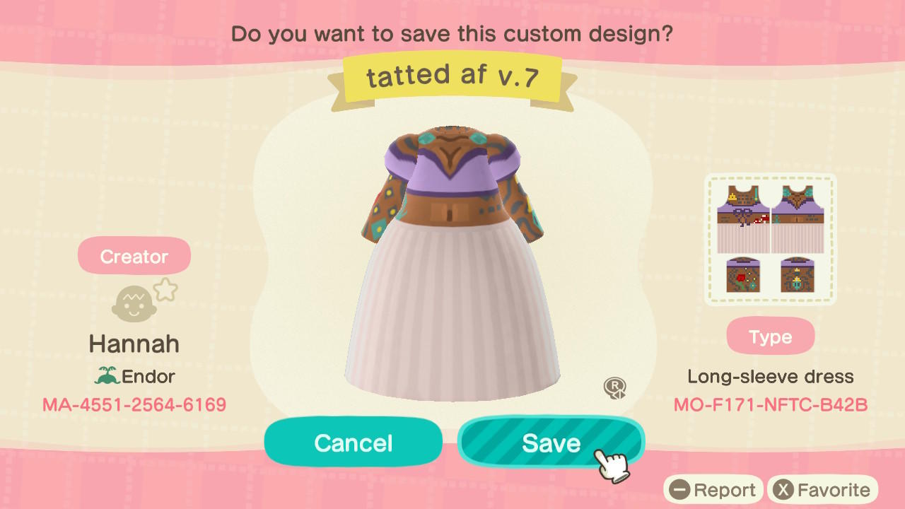 Animal Crossing Design Code: MO-F171-NFTC-B42B Tatted AF V.7