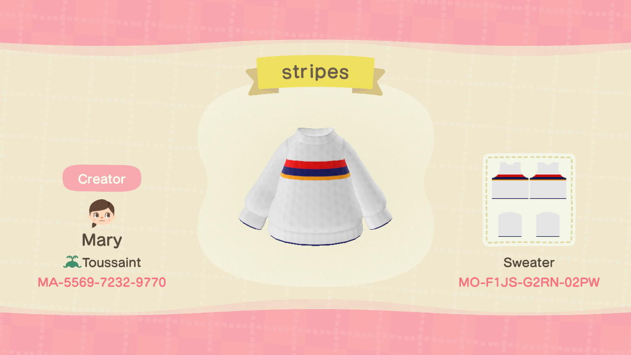 Animal Crossing Design Code: MO-F1JS-G2RN-02PW Striped sweater