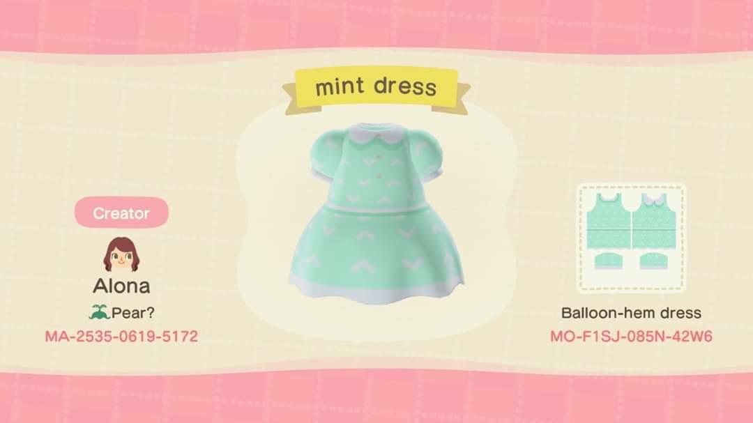 Animal Crossing Design Code: MO-F1SJ-085N-42W6 mint dress