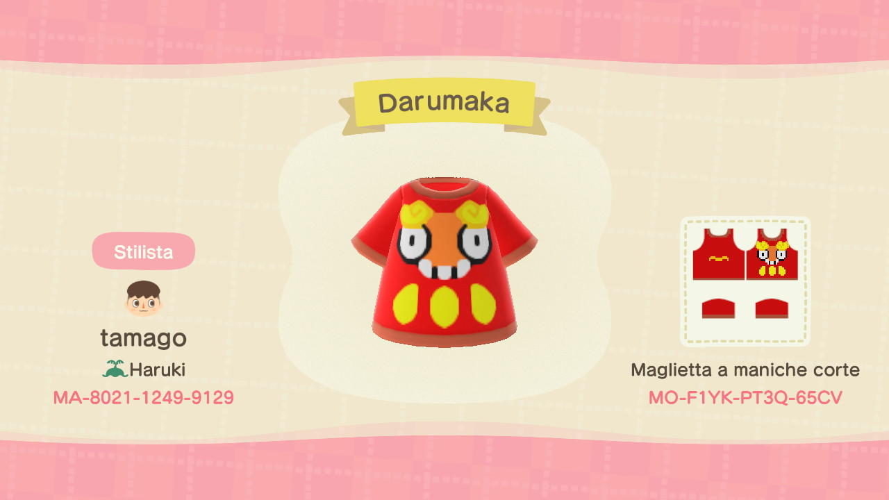 Animal Crossing Design Code: MO-F1YK-PT3Q-65CV Darumaka