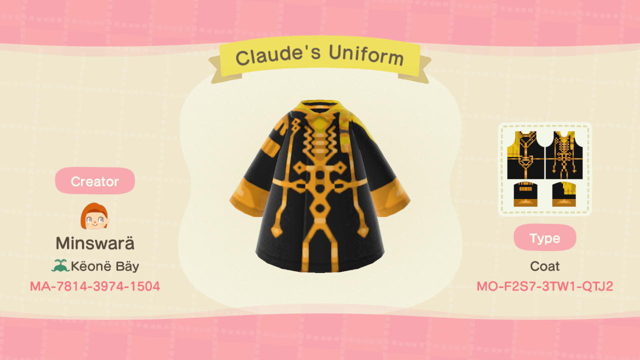 Animal Crossing Design Code: MO-F2S7-3TW1-QTJ2 Claude's Uniform