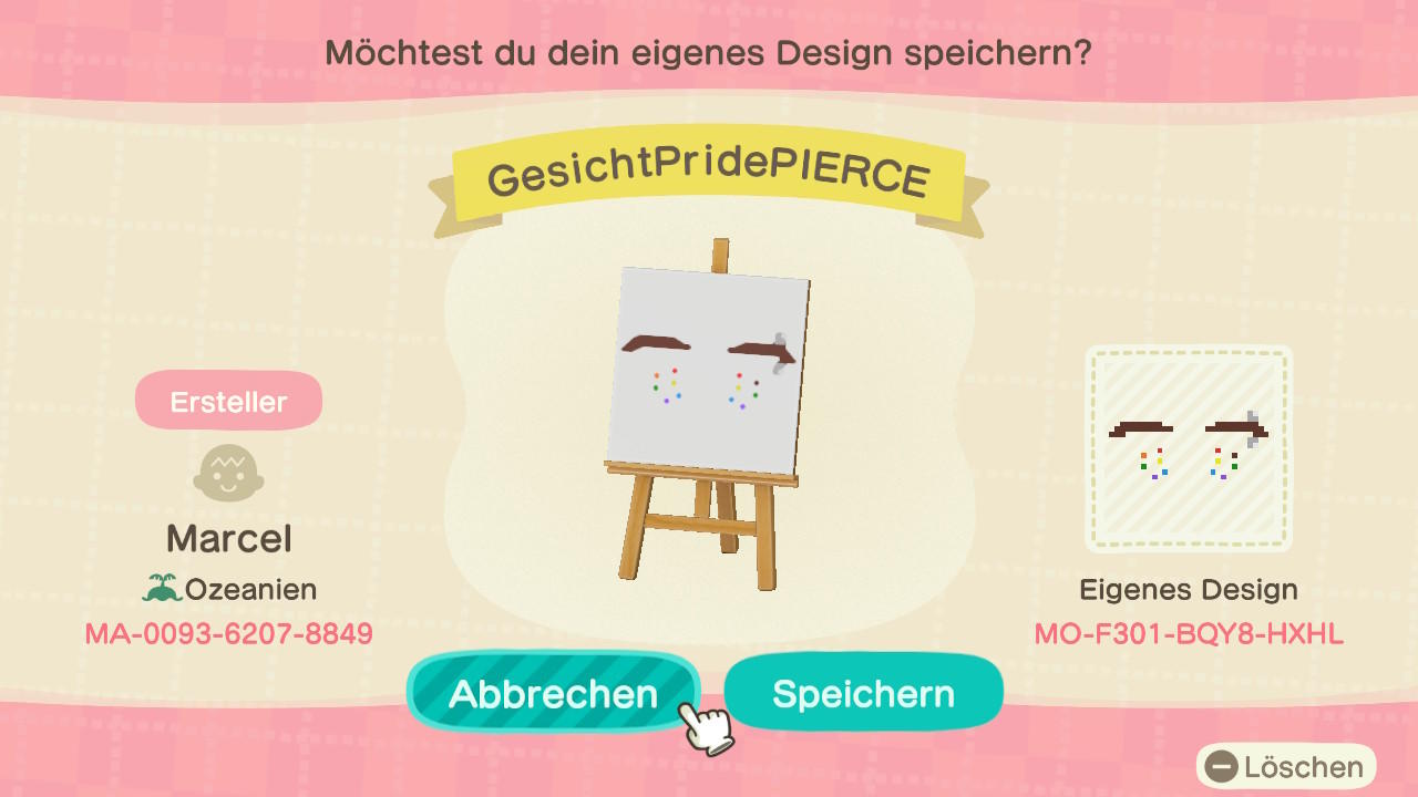 Animal Crossing Design Code: MO-F301-BQY8-HXHL GesichtPridePierce