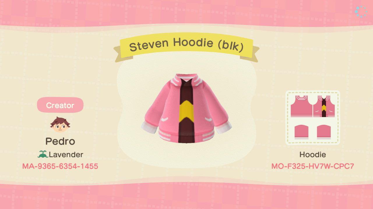 Animal Crossing Design Code: MO-F325-HV7W-CPC7 Steven Hoodie (blk)