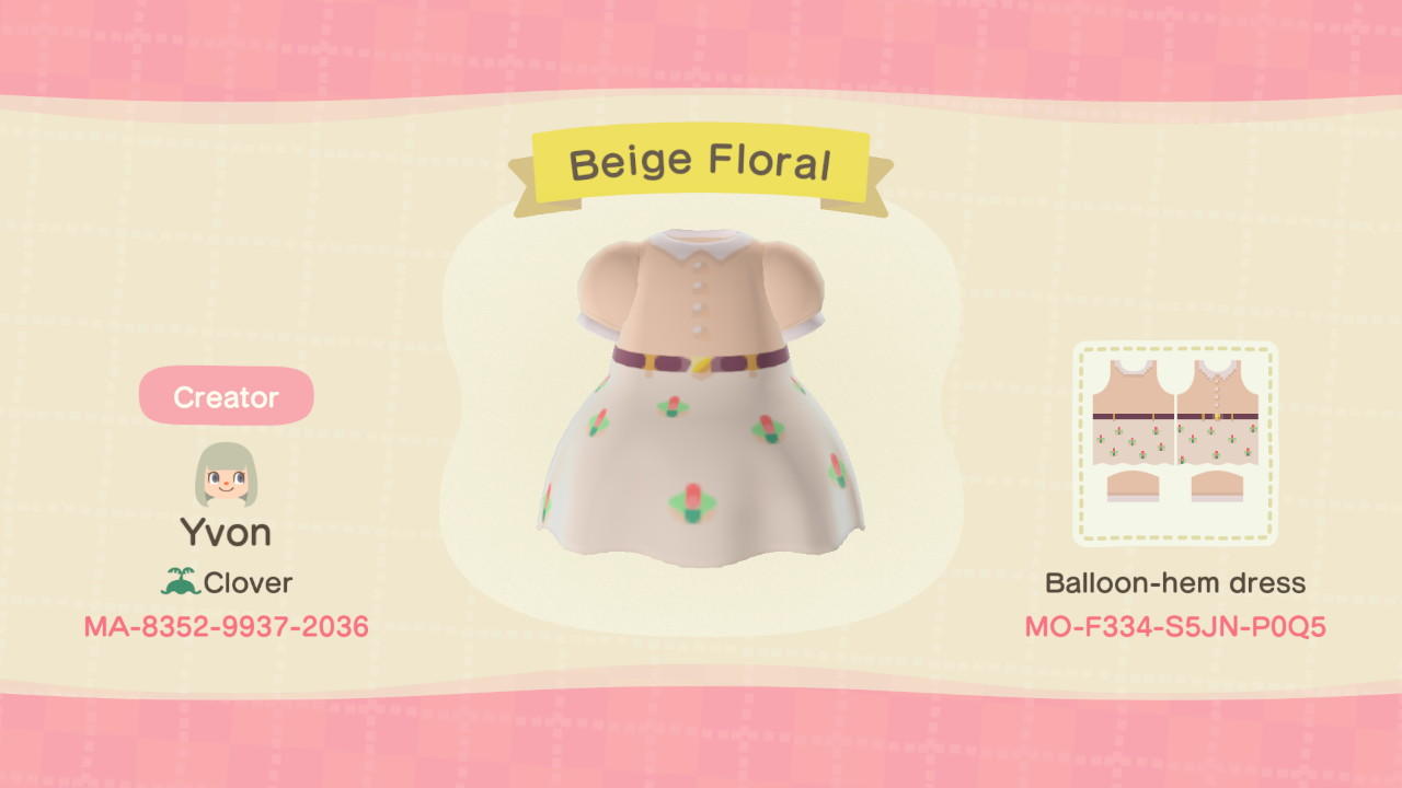 Animal Crossing Design Code: MO-F334-S5JN-P0Q5 Beige Floral