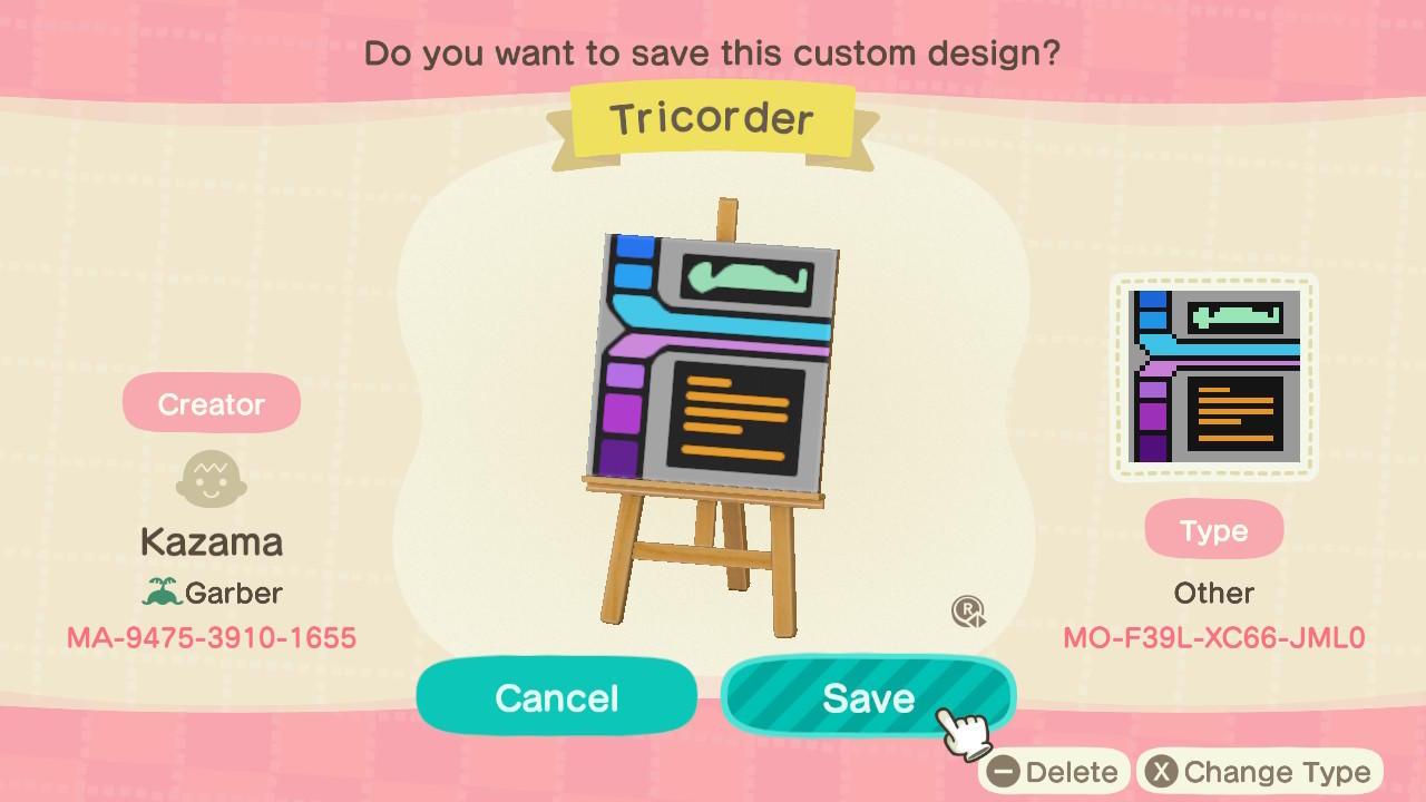 Animal Crossing Design Code: MO-F39L-XC66-JML0 Tricorder
