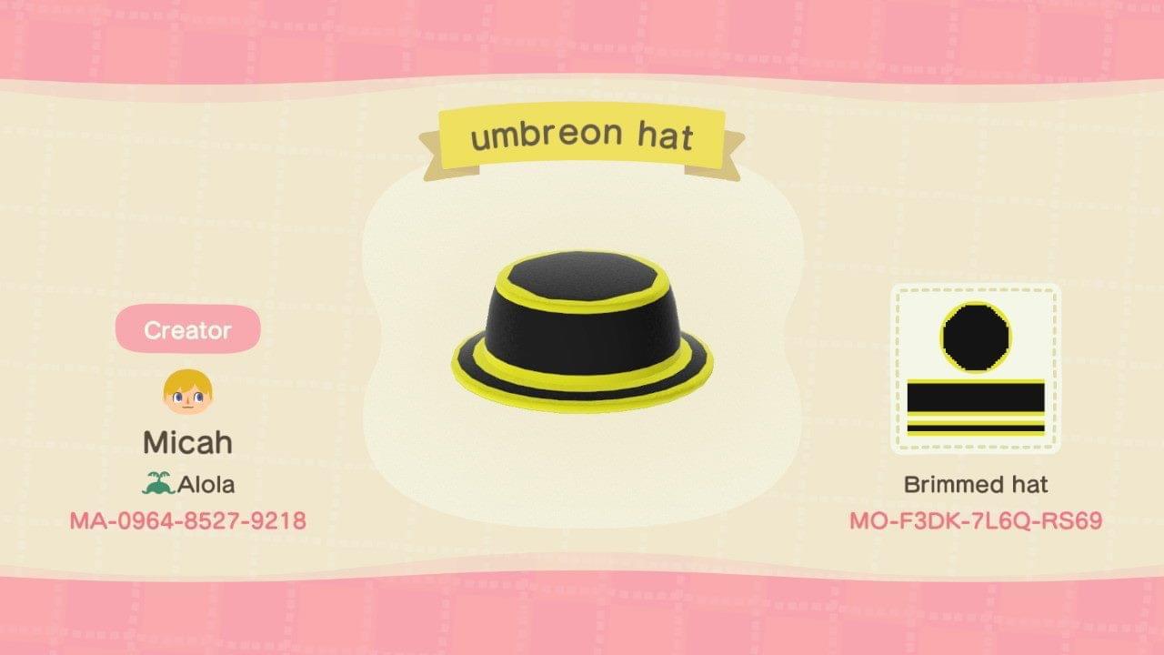 Animal Crossing Design Code: MO-F3DK-7L6Q-RS69 umbreon hat