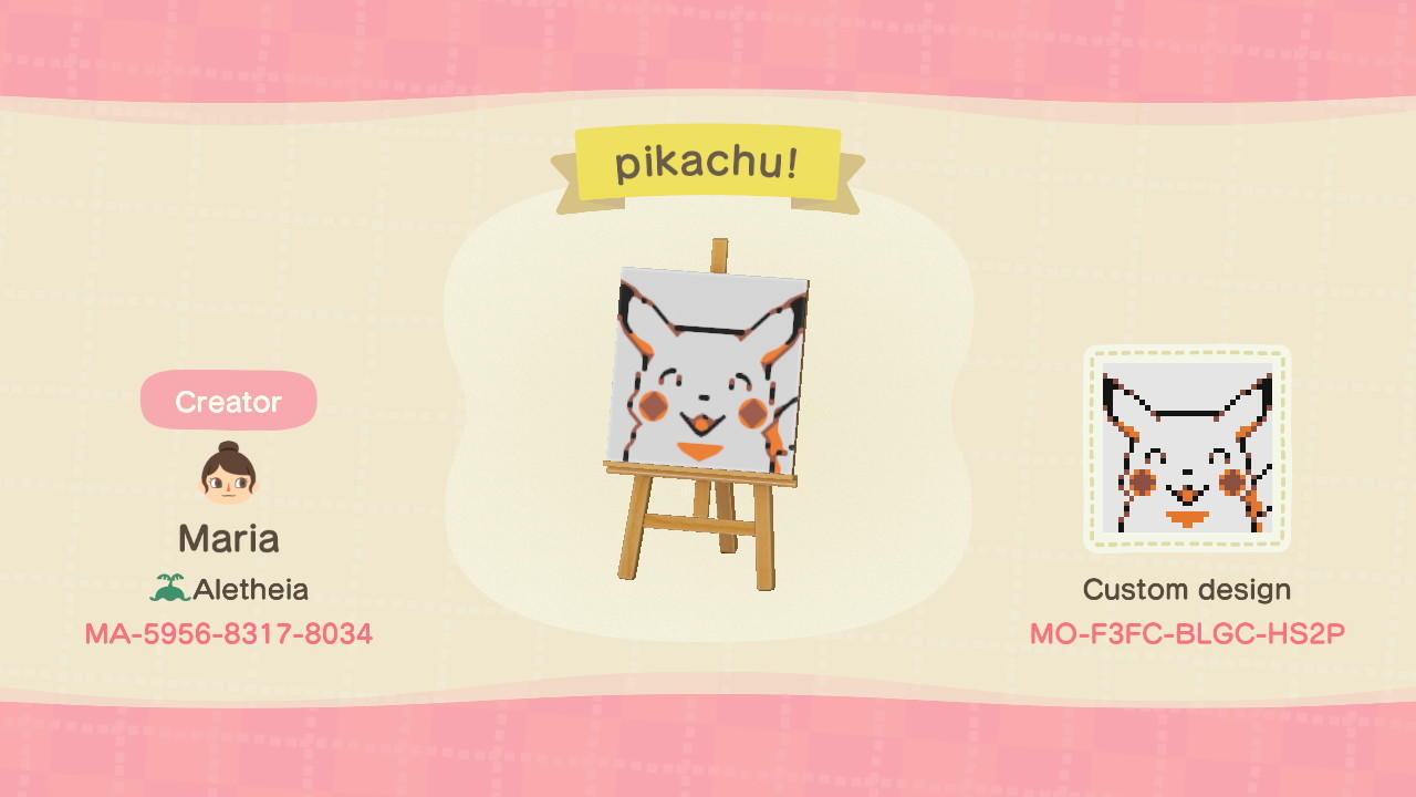 Animal Crossing Design Code: MO-F3FC-BLGC-HS2P pikachu!