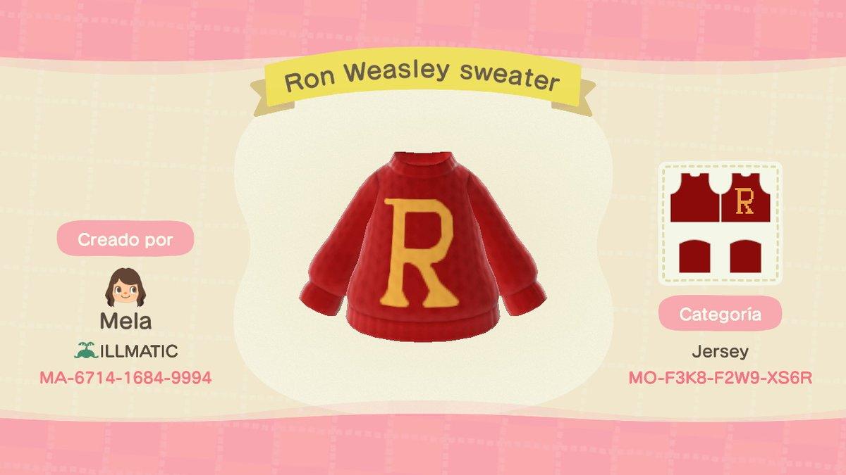 Animal Crossing Design Code: MO-F3K8-F2W9-XS6R Ron Weasley sweater