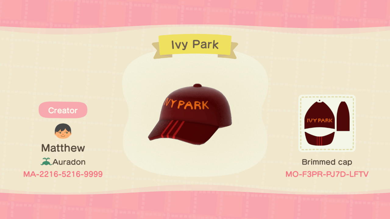 Animal Crossing Design Code: MO-F3PR-PJ7D-LFTV Ivy Park