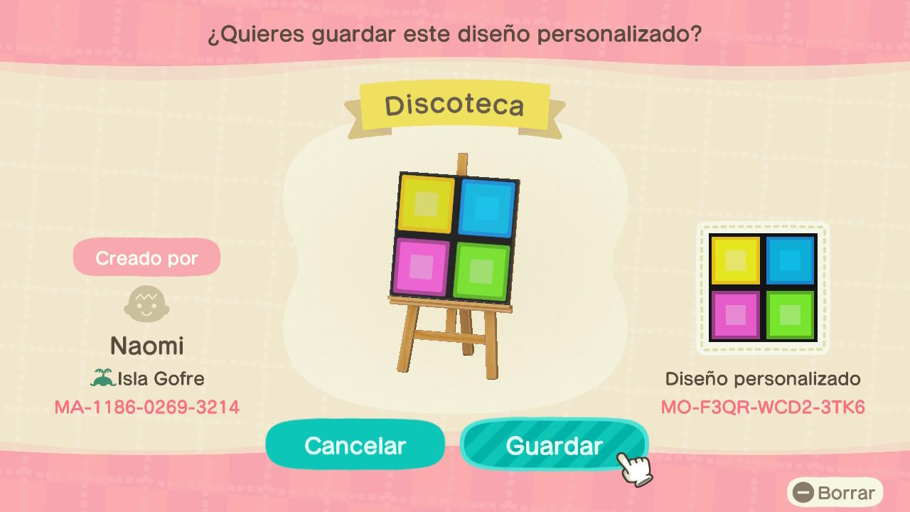 Animal Crossing Design Code: MO-F3QR-WCD2-3TK6 Discoteca