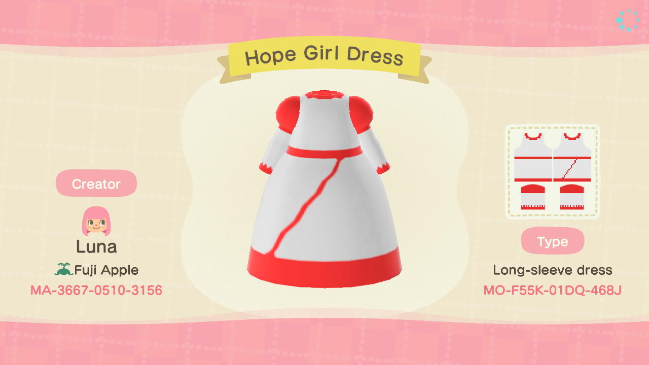 Animal Crossing Design Code: MO-F55K-01DQ-468J Hope Girl Dress
