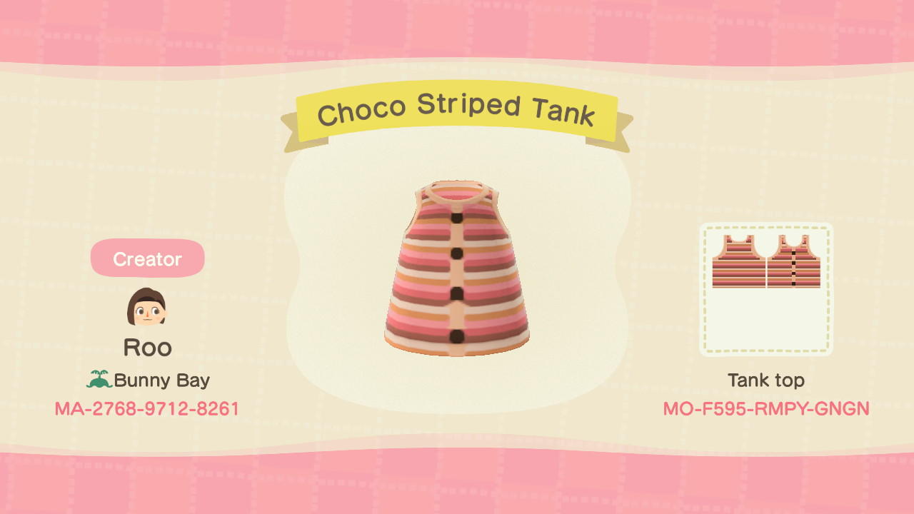 Animal Crossing Design Code: MO-F595-RMPY-GNGN Choco Striped Tank