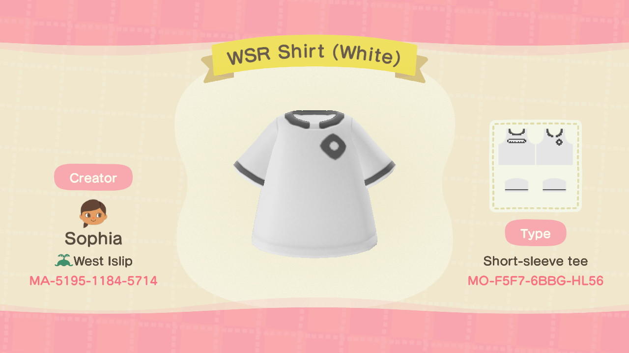 Animal Crossing Design Code: MO-F5F7-6BBG-HL56 WSR Shirt (White)