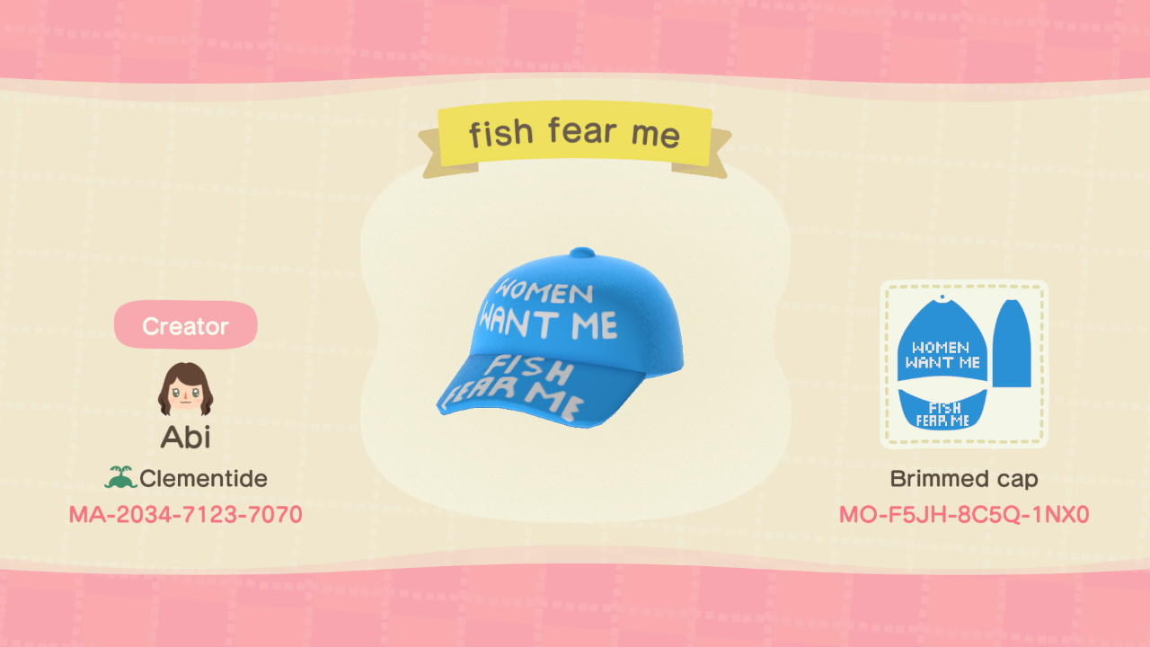 Animal Crossing Design Code: MO-F5JH-8C5Q-1NX0 fish fear me