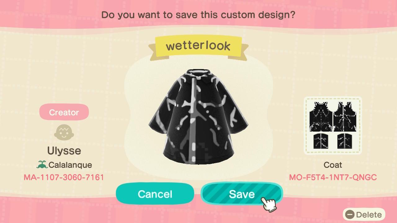 Animal Crossing Design Code: MO-F5T4-1NT7-QNGC wetterlook
