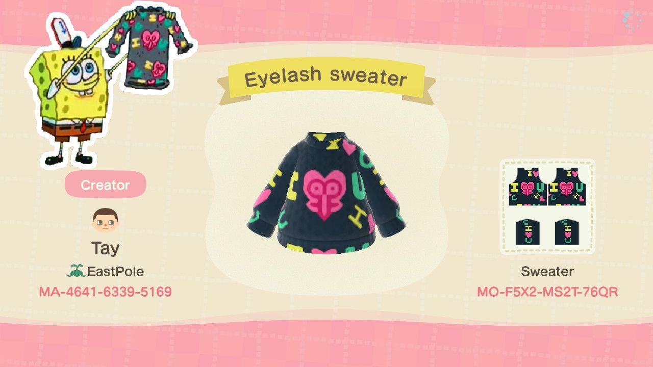 Animal Crossing Design Code: MO-F5X2-MS2T-76QR Eyelash Sweater