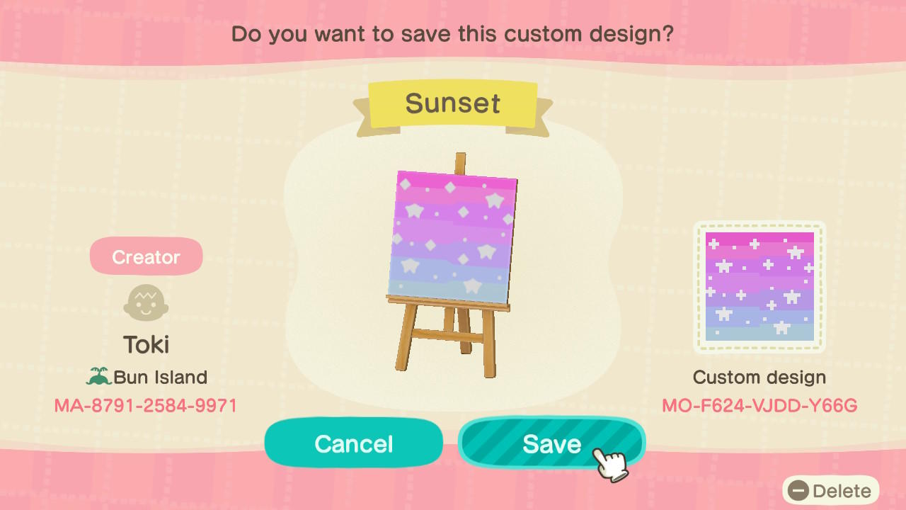 Animal Crossing Design Code: MO-F624-VJDD-Y66G Sunset