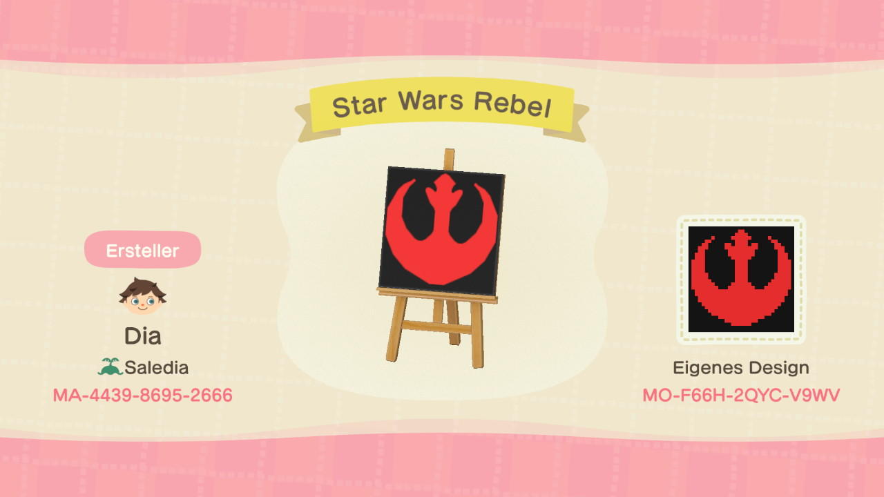 Animal Crossing Design Code: MO-F66H-2QYC-V9WV Star Wars Rebel
