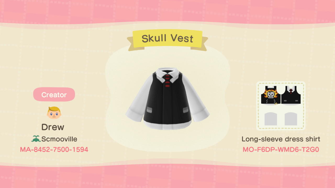 Animal Crossing Design Code: MO-F6DP-WMD6-T2G0 Skull Vest
