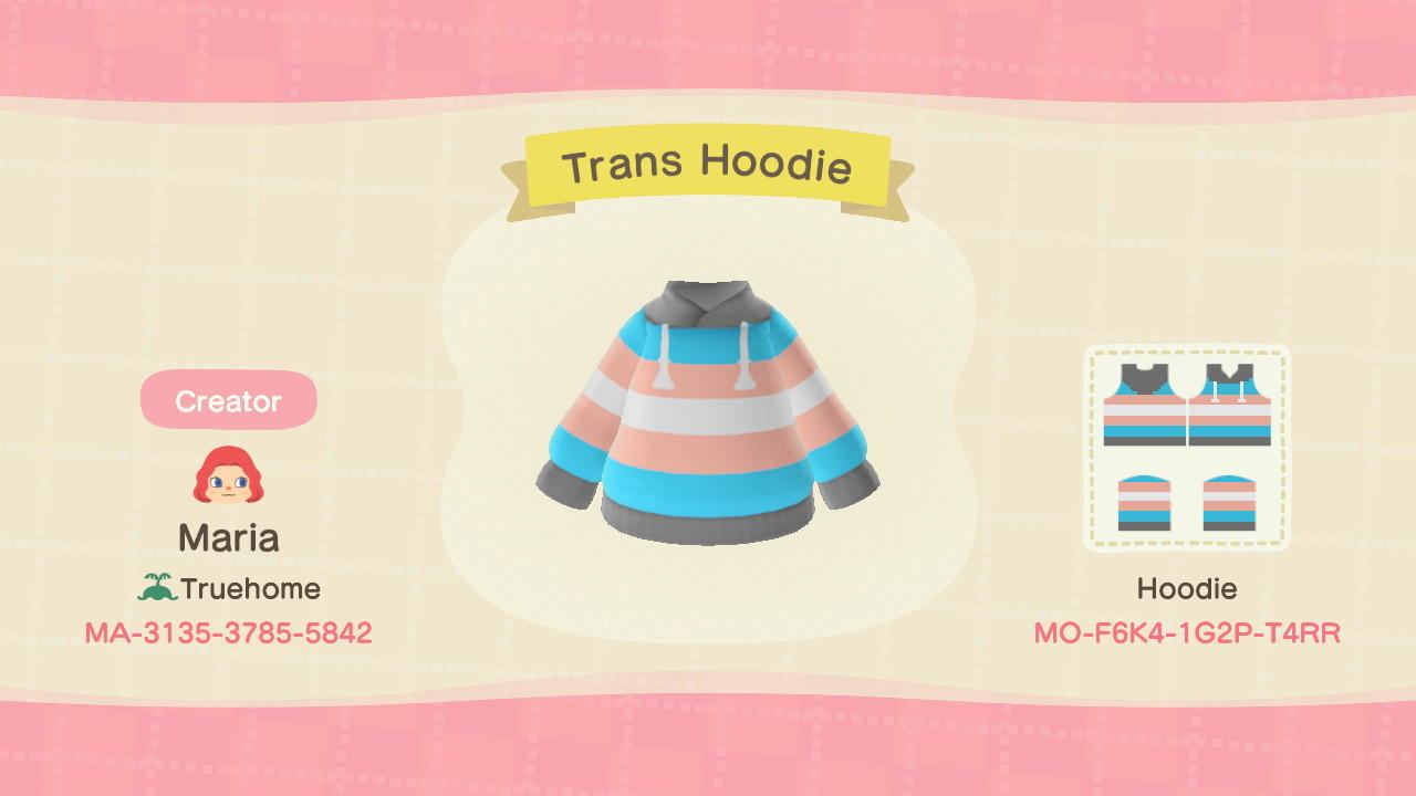 Animal Crossing Design Code: MO-F6K4-1G2P-T4RR Trans Hoodie