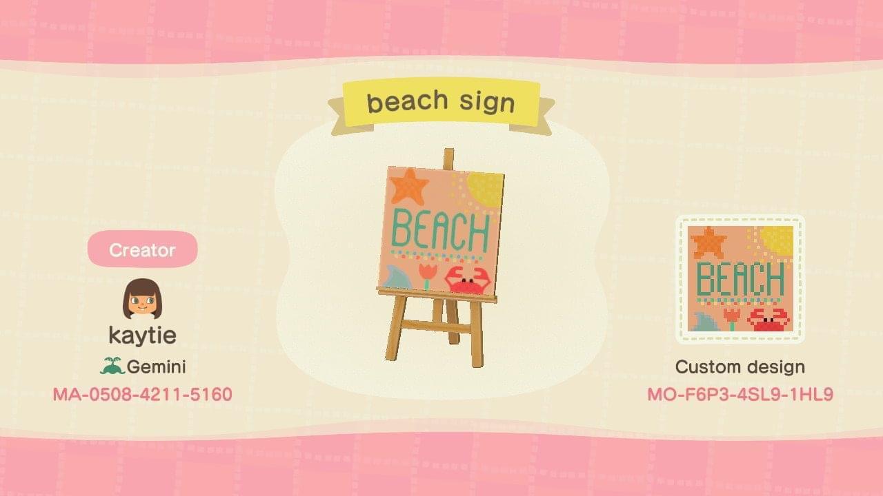 Animal Crossing Design Code: MO-F6P3-4SL9-1HL9 Beach Sign