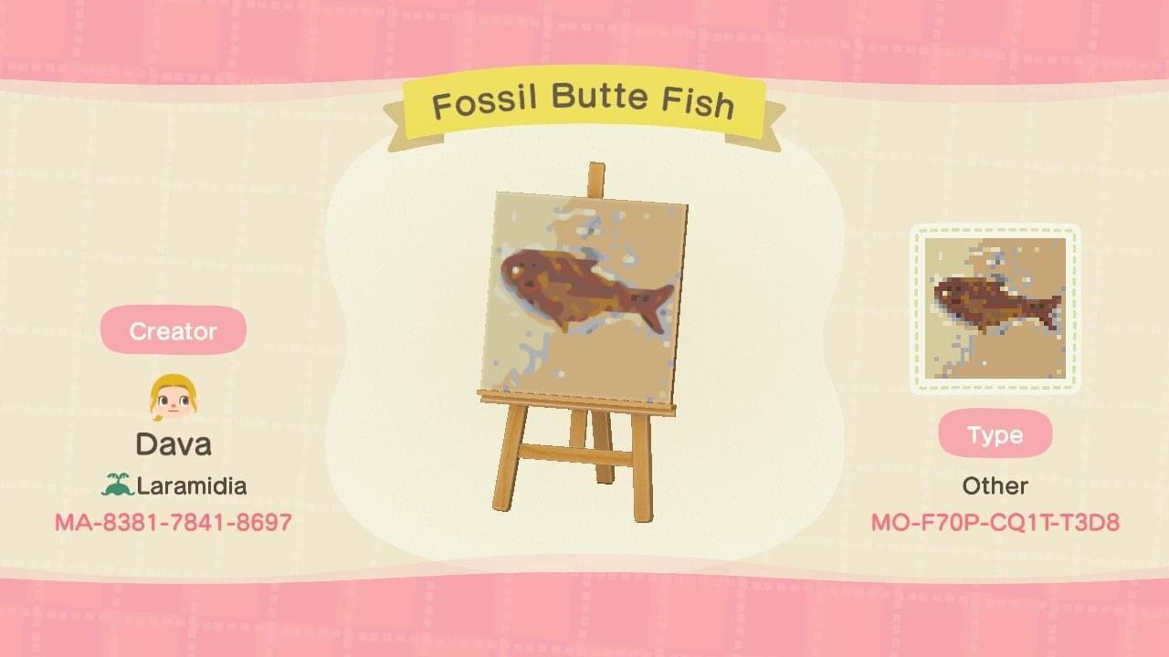 Animal Crossing Design Code: MO-F70P-CQ1T-T3D8 Fossil Butte Fish