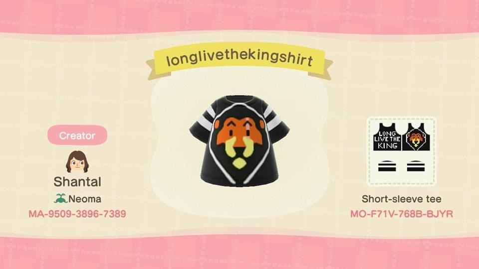 Animal Crossing Design Code: MO-F71V-768B-BJYR LongLiveTheKingShirt