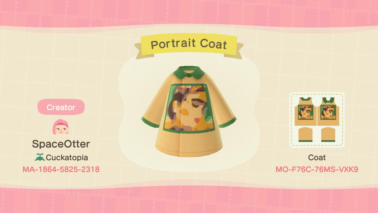 Animal Crossing Design Code: MO-F76C-76MS-VXK9 Portrait Coat