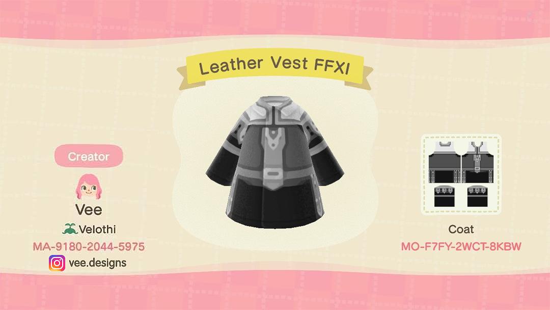 Animal Crossing Design Code: MO-F7FY-2WCT-8KBW Leather Vest FFXI