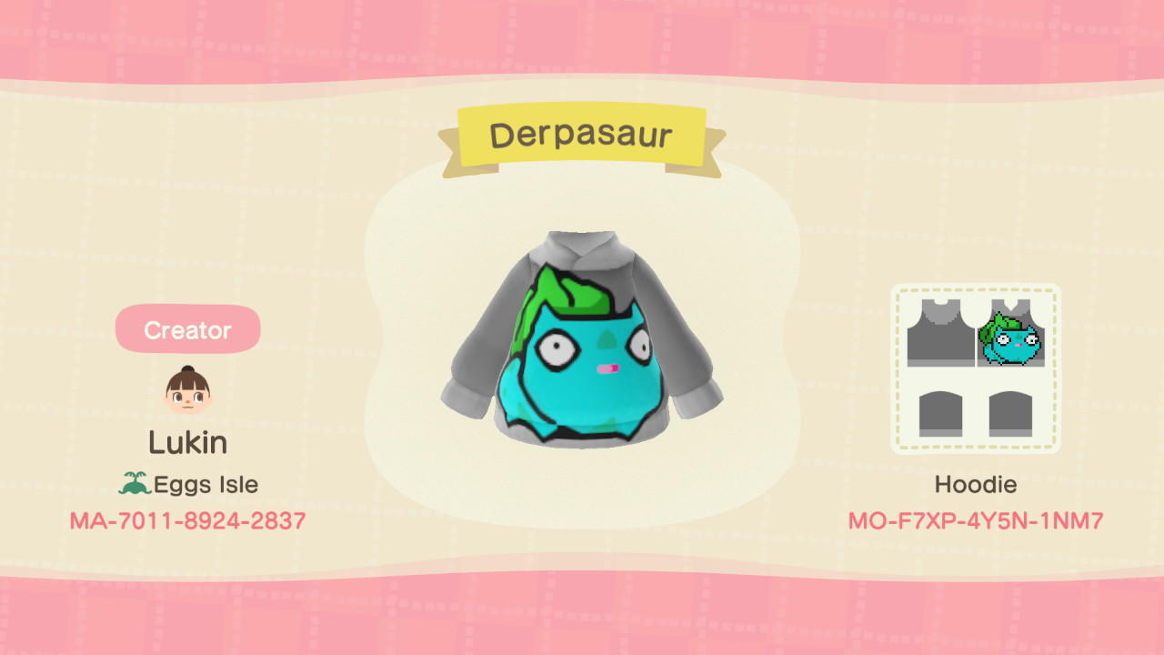 Animal Crossing Design Code: MO-F7XP-4Y5N-1NM7 Derp Bulbasaur