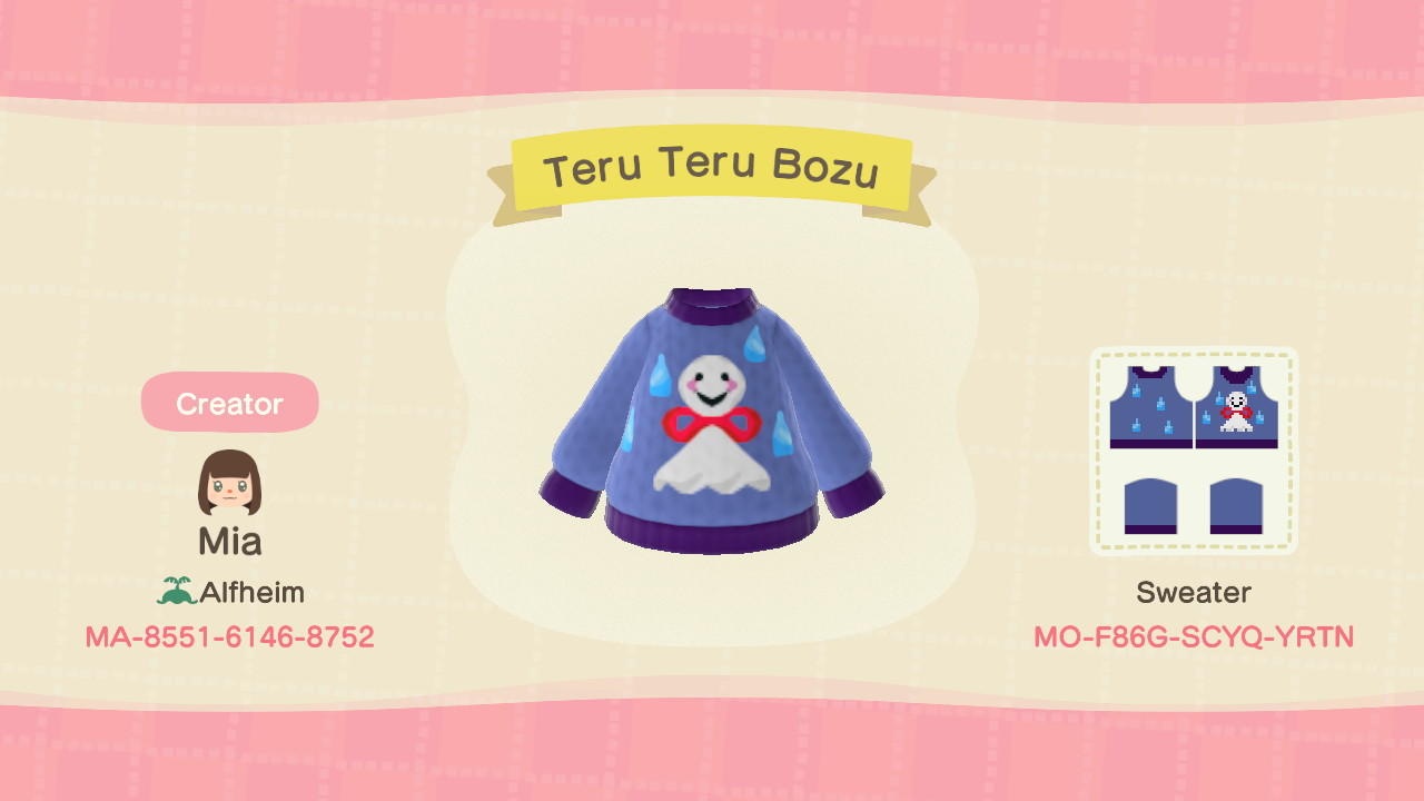 Animal Crossing Design Code: MO-F86G-SCYQ-YRTN Teru Teru Bozu