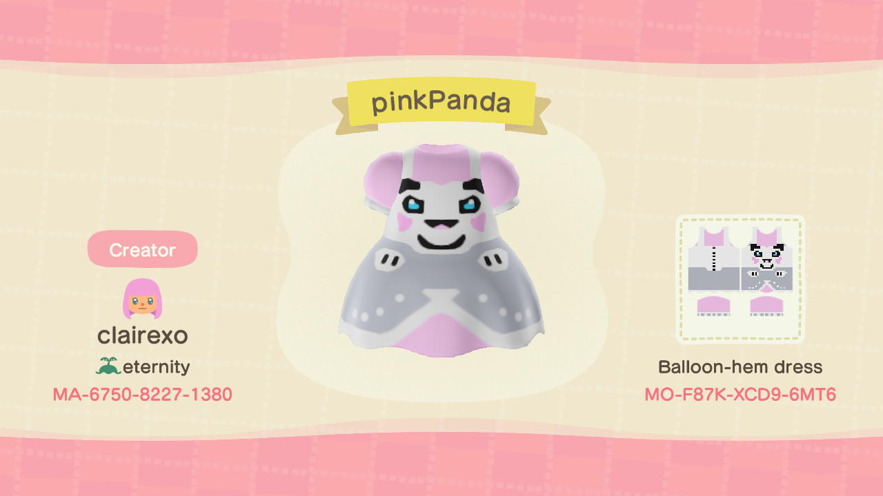 Animal Crossing Design Code: MO-F87K-XCD9-6MT6 Pink Panda