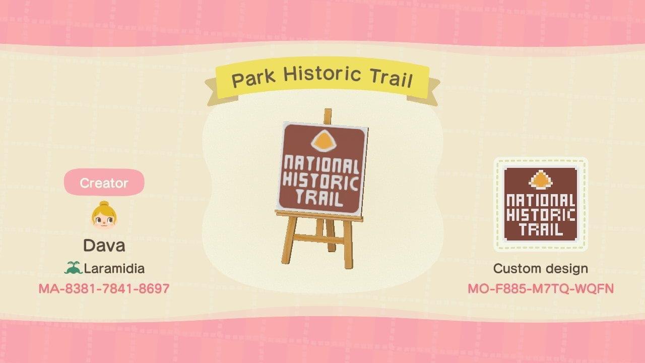 Animal Crossing Design Code: MO-F885-M7TQ-WQFN Park Historic Trail
