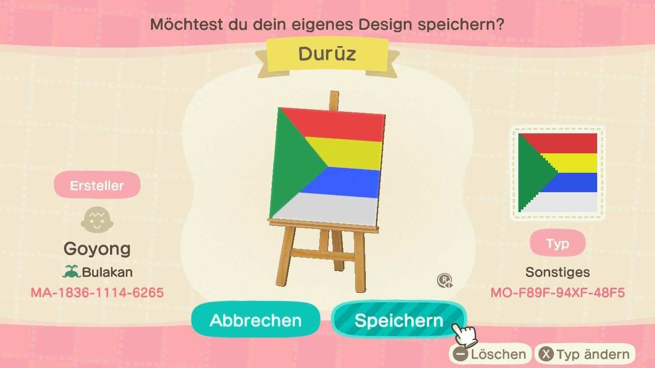Animal Crossing Design Code: MO-F89F-94XF-48F5 Druze