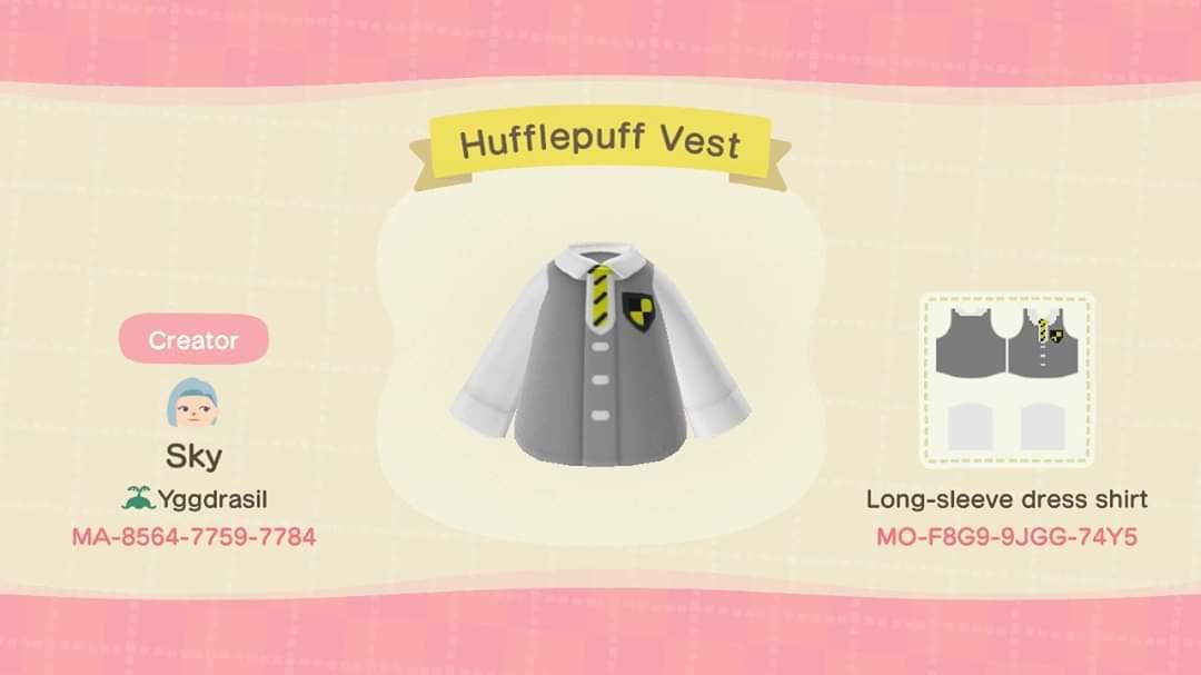Animal Crossing Design Code: MO-F8G9-9JGG-74Y5 Hufflepuff Vest