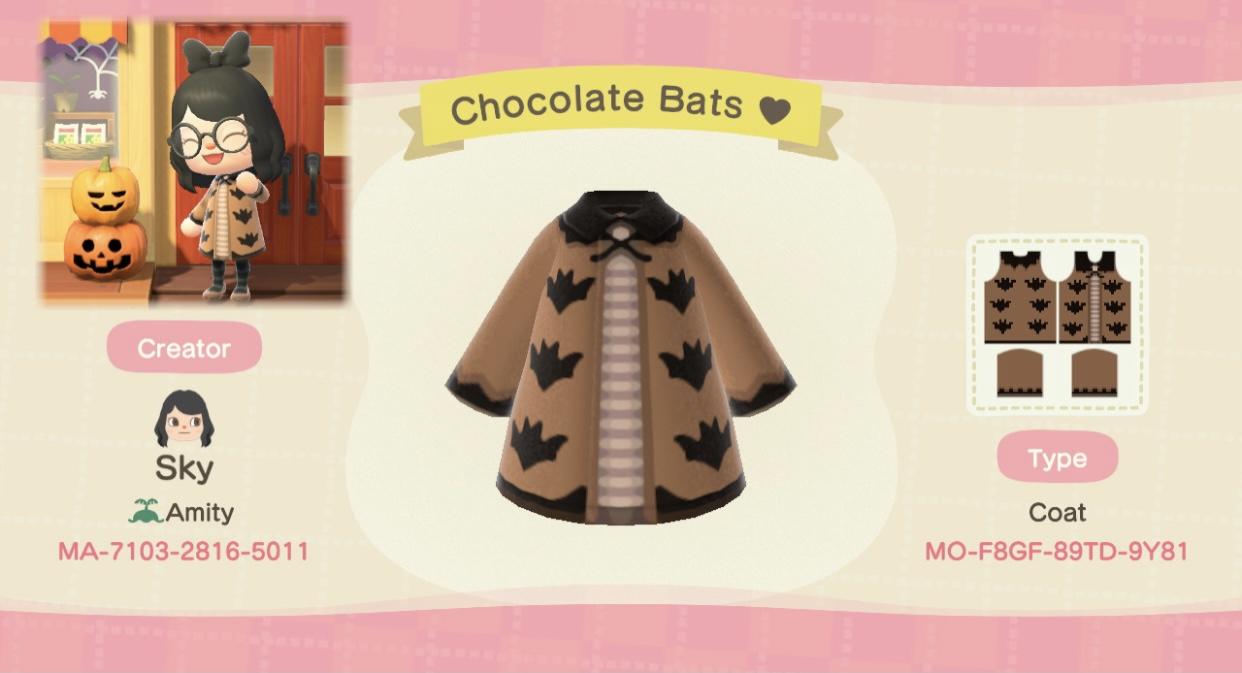 Animal Crossing Design Code: MO-F8GF-89TD-9Y81 Chocolate Bats