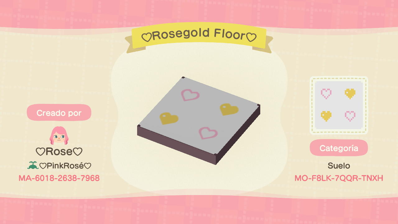 Animal Crossing Design Code: MO-F8LK-7QQR-TNXH RoseGold Heart Floor