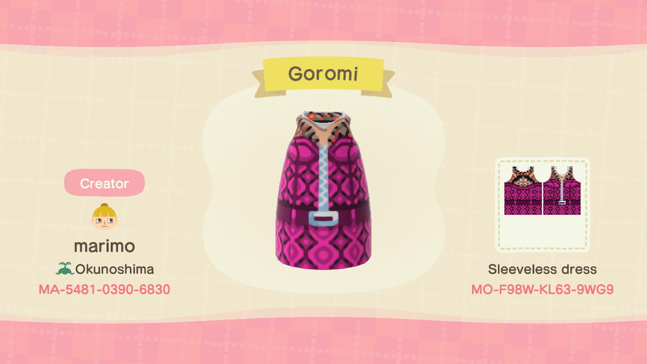Animal Crossing Design Code: MO-F98W-KL63-9WG9 Goromi