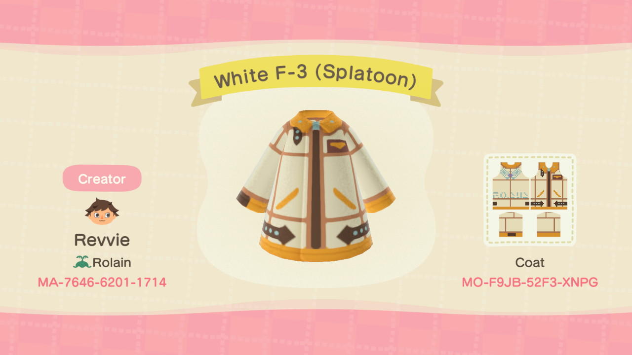 Animal Crossing Design Code: MO-F9JB-52F3-XNPG White F-3 (Splatoon)