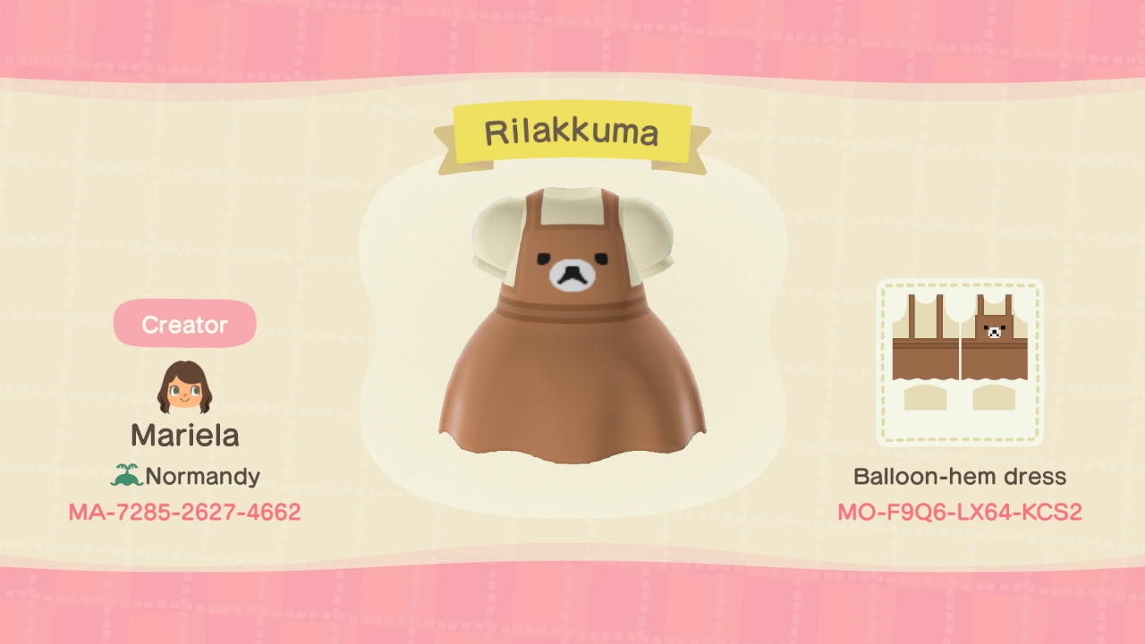 Animal Crossing Design Code: MO-F9Q6-LX64-KCS2 Rilakkuma Dress