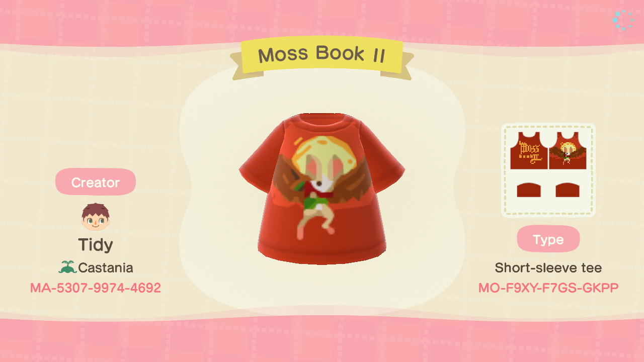 Animal Crossing Design Code: MO-F9XY-F7GS-GKPP Quill Tee - Moss 2
