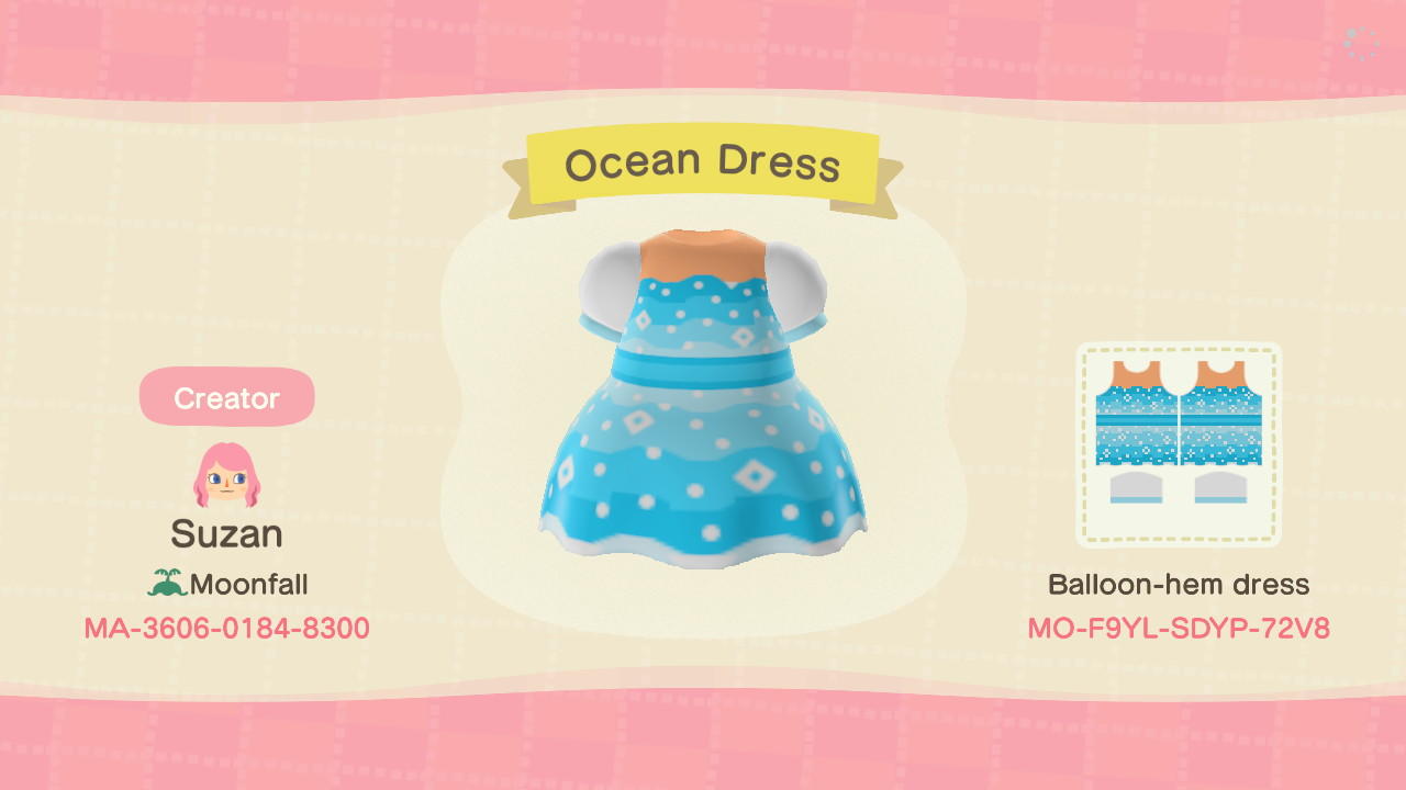 Animal Crossing Design Code: MO-F9YL-SDYP-72V8 Ocean Dress