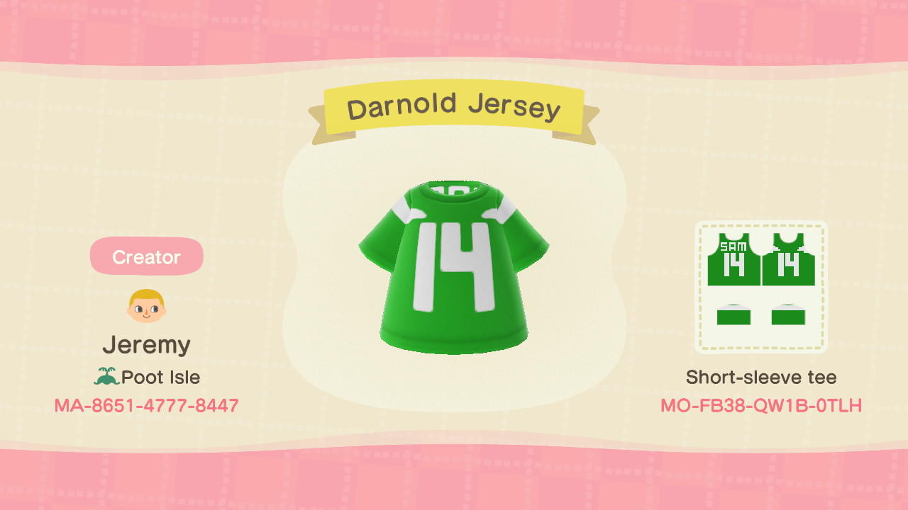 Animal Crossing Design Code: MO-FB38-QW1B-0TLH NYJ Darnold Jersey